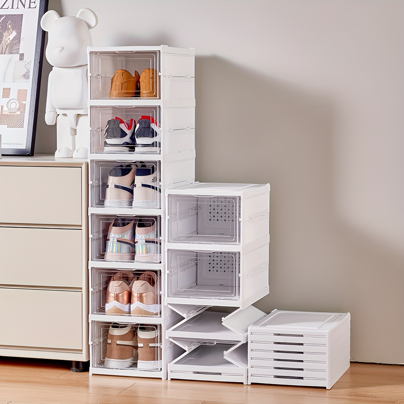 

Stackable & Foldable Shoe Organizer Box - 3/6 Layers, Dustproof, For High-top Sneakers & More