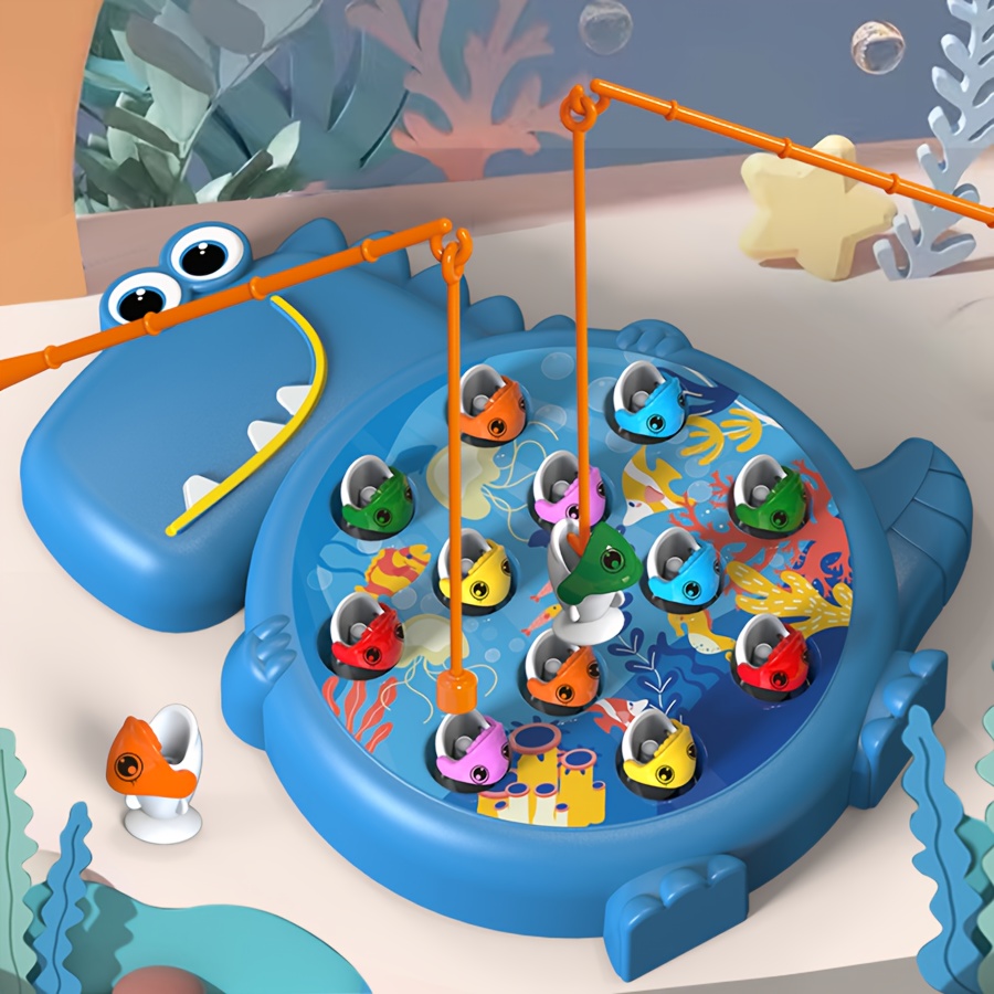 Happy Fishing Game MAGNETIC FISHING TOY - The baby fishing set with 8  little fish, 3 magnet dinosaur, 2 fishing poles and a magnetic fis