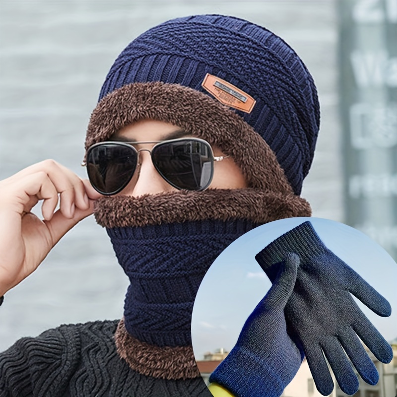 Trendy Winter Thick Fleece Lined Beanie Woolen Cap Hat, Neck