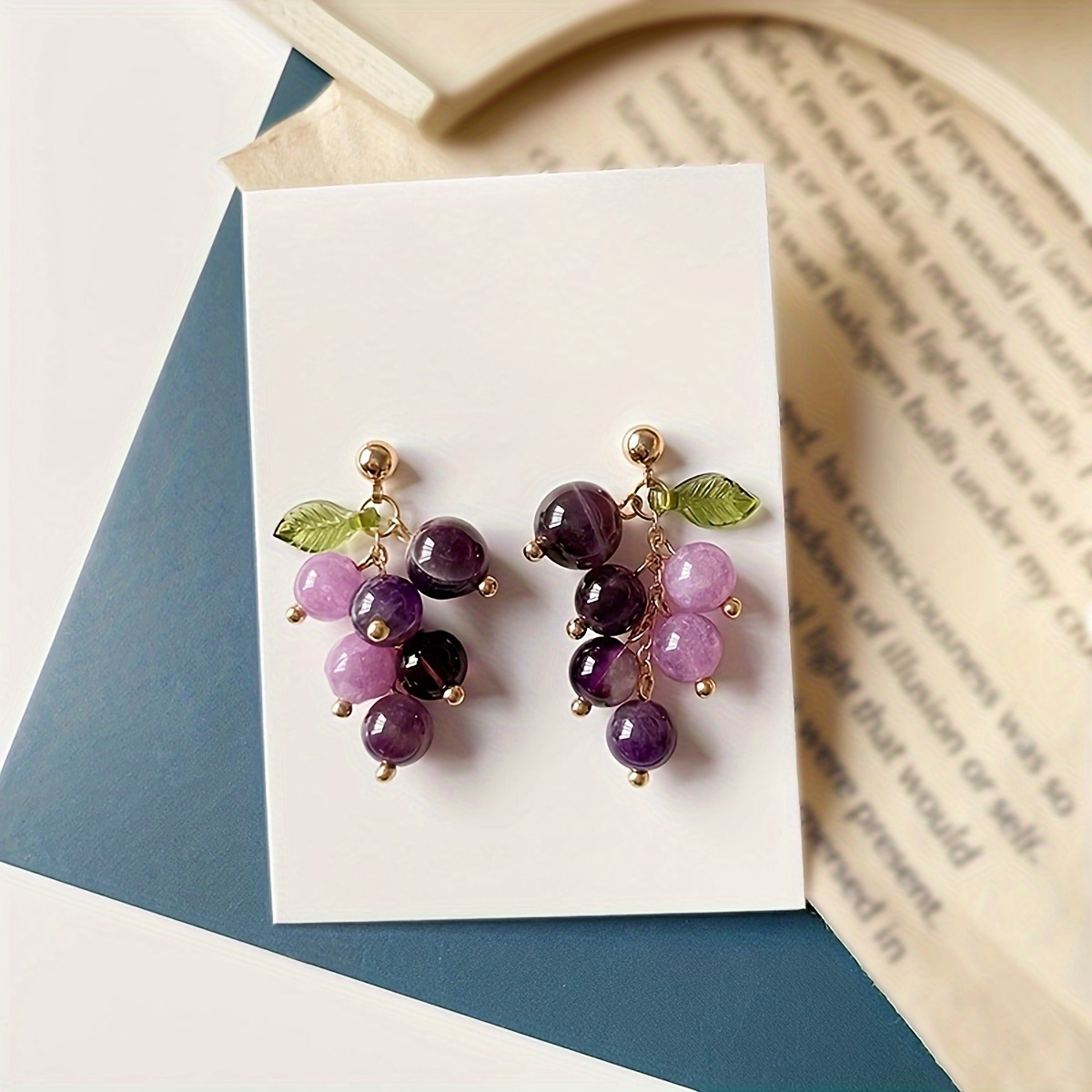 

Exquisite Purple Grape Design With Artificial Crystal Decor Dangle Earrings Cute Hip Hop Style Adorable Female Gift