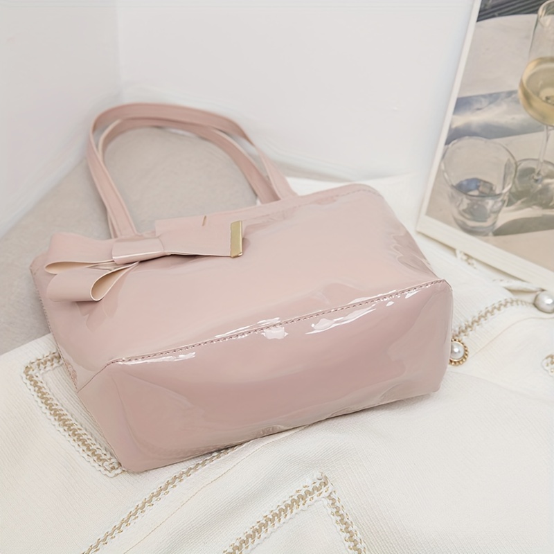 Bowknot Decor Solid Handbag All Match Shoulder Bag