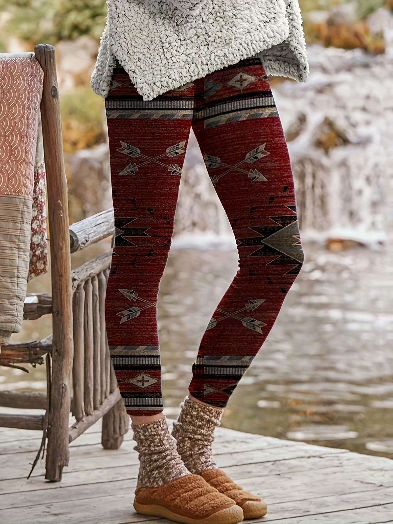 Tribal Stripe Print Leggings Boho High Waist Flared Leg - Temu