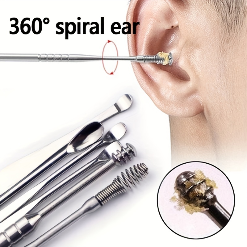 Eliminación de cera de oído, limpiador profesional de oídos, con  herramienta de limpieza en espiral de acero inoxidable de 360°, cómodo kit  de