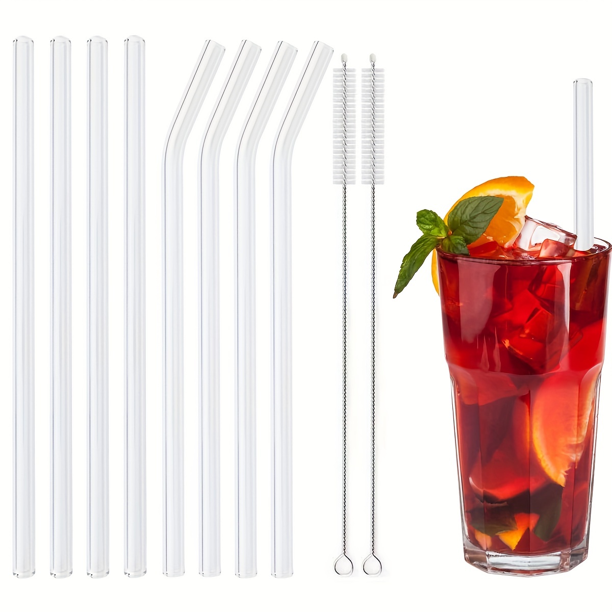  Glass Straws,14-Pack Drinking Straws, Size 8.5''x10 MM