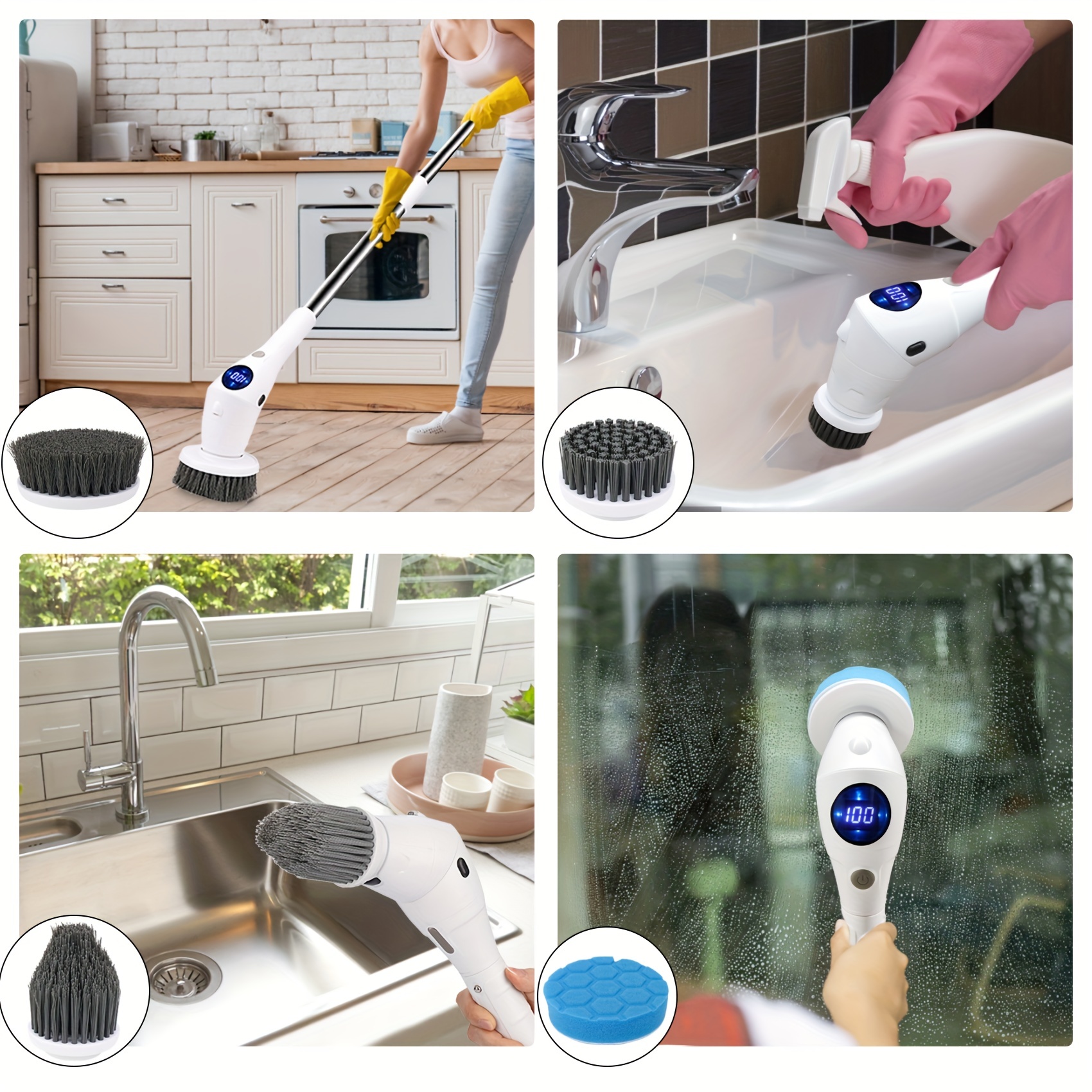 Electric Spin Scrubber Cordless Cleaning Brush Rotating Scrubber -5 Brush  Heads
