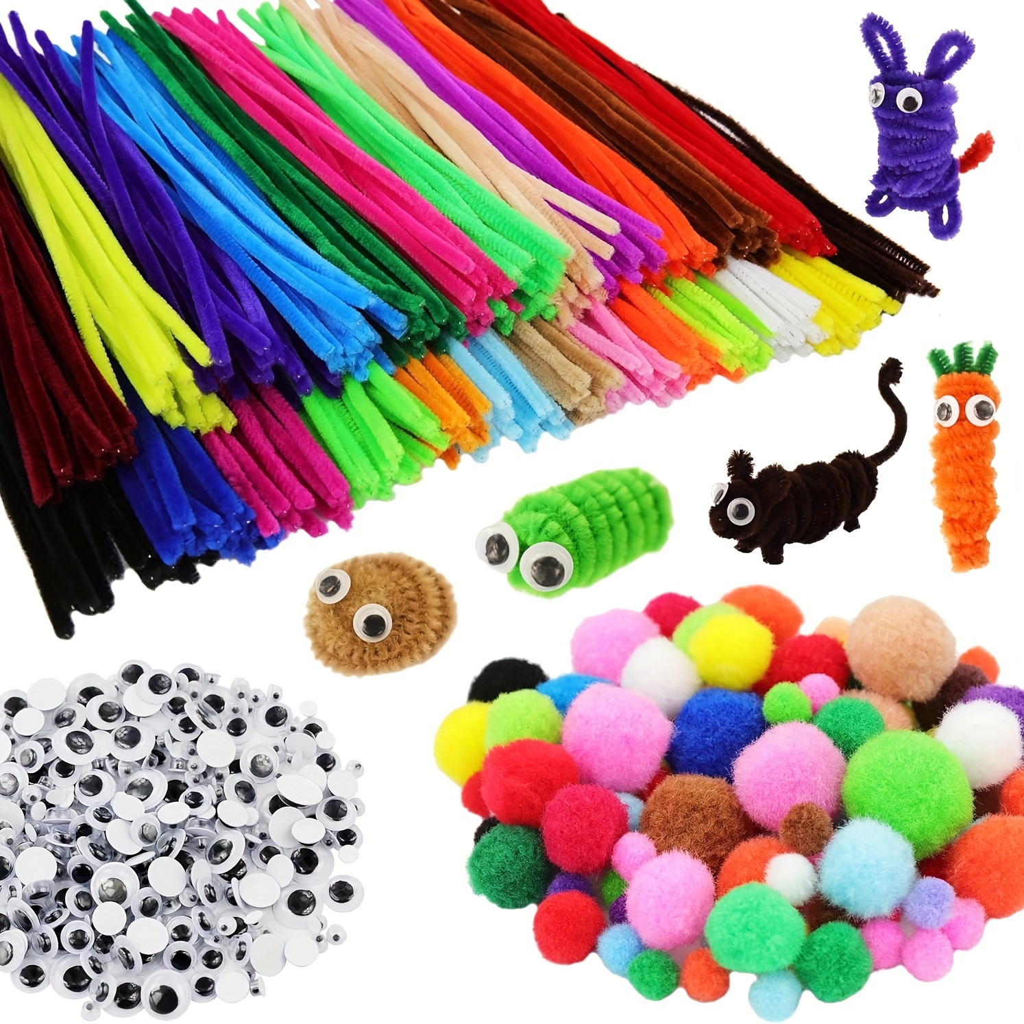 Craft Pipe Cleaners Chenille Stem Set With Wiggle Googly - Temu
