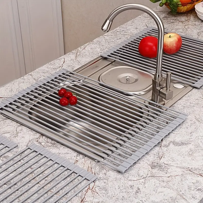 Expandable Roll Up Dish Rack, Telescopic Over The Sink Rolling Up