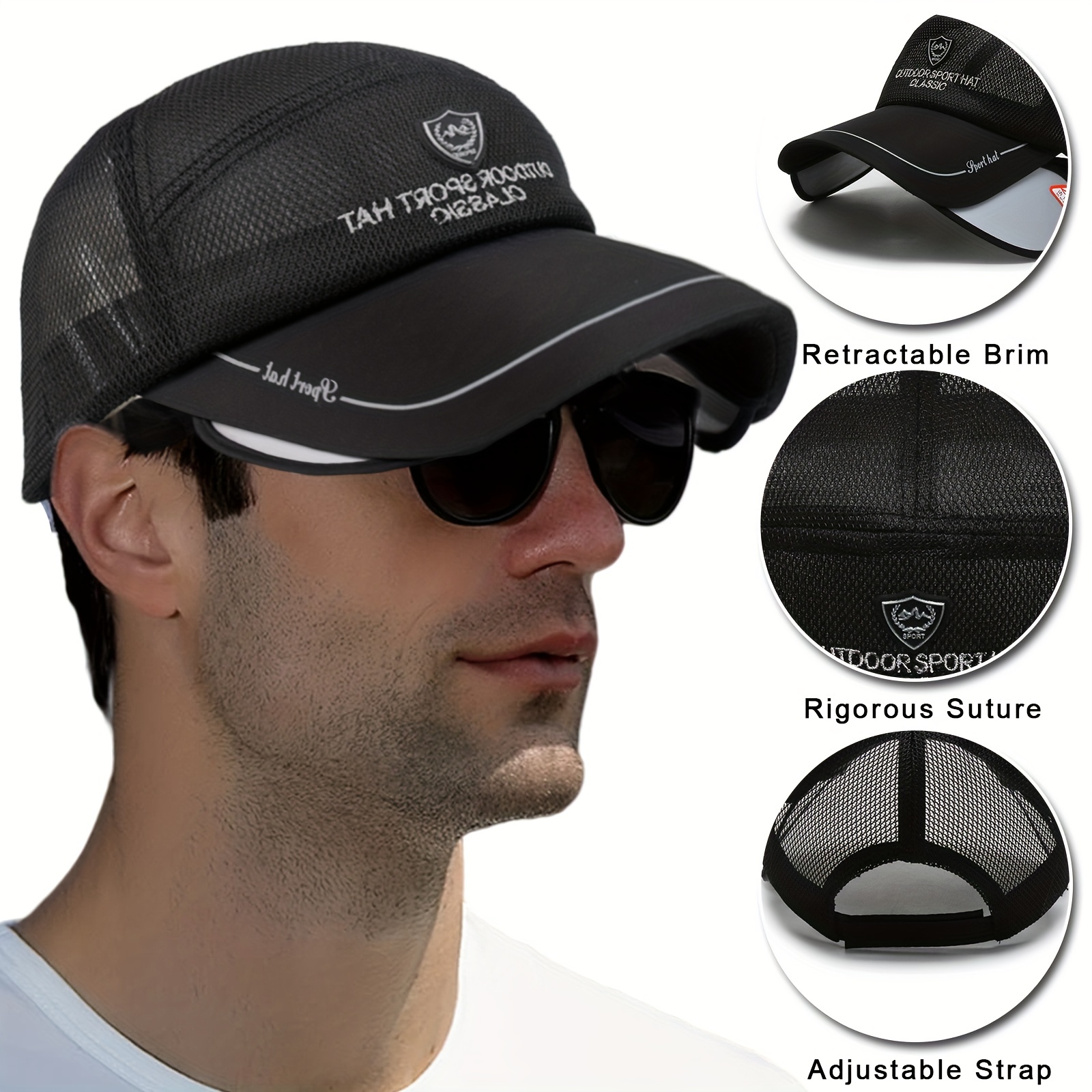 Summer Sun Visor Hat Adjustable Golf With Retractable Brim Uv