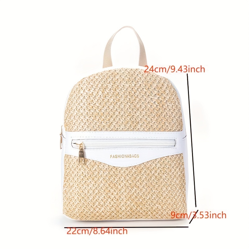 Colorful Woven Straw Backpack Colorblock Summer Beach Bag - Temu