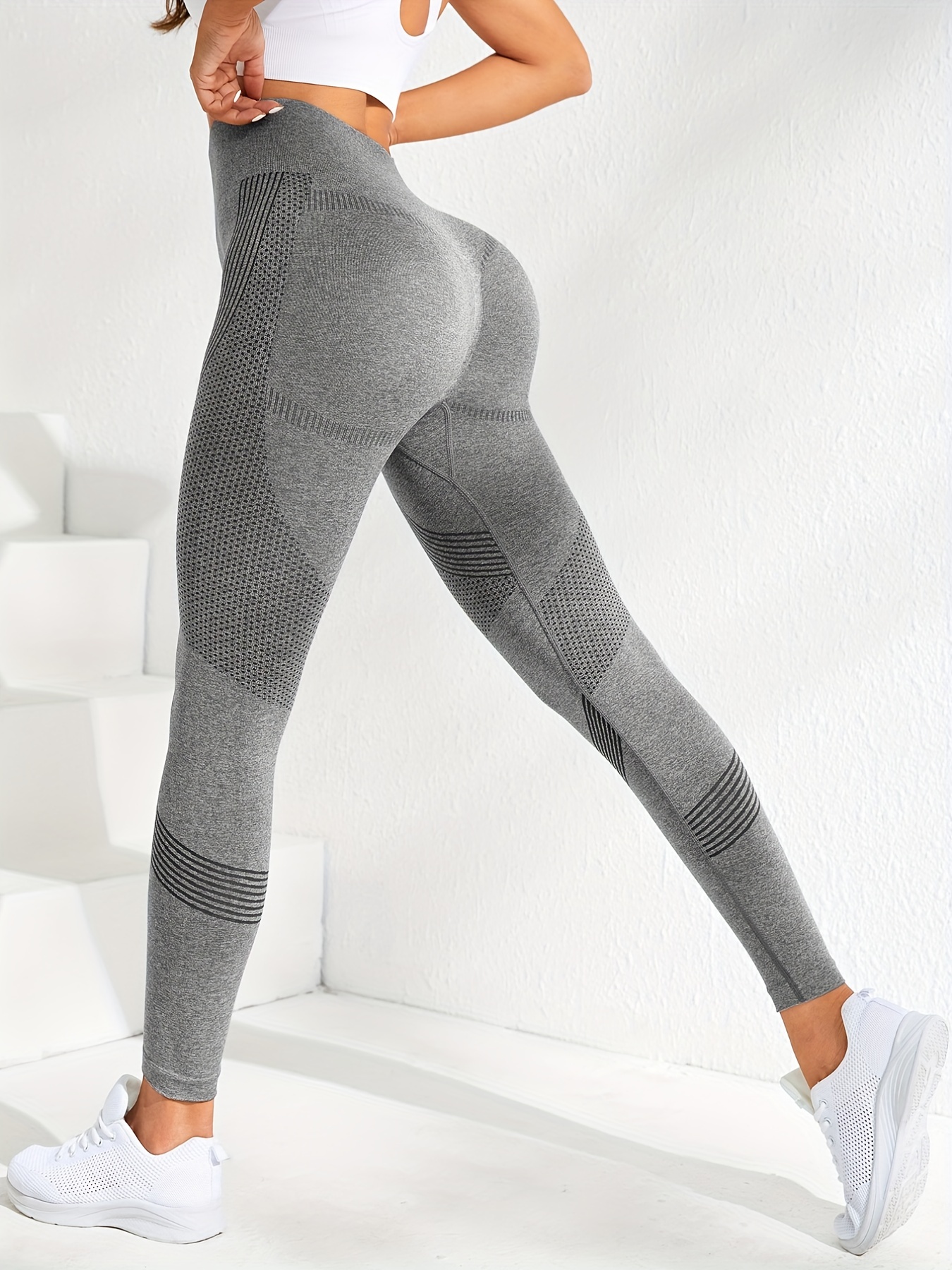 Dropship 3pcs Seamless Striped Yoga Leggings For Women, High
