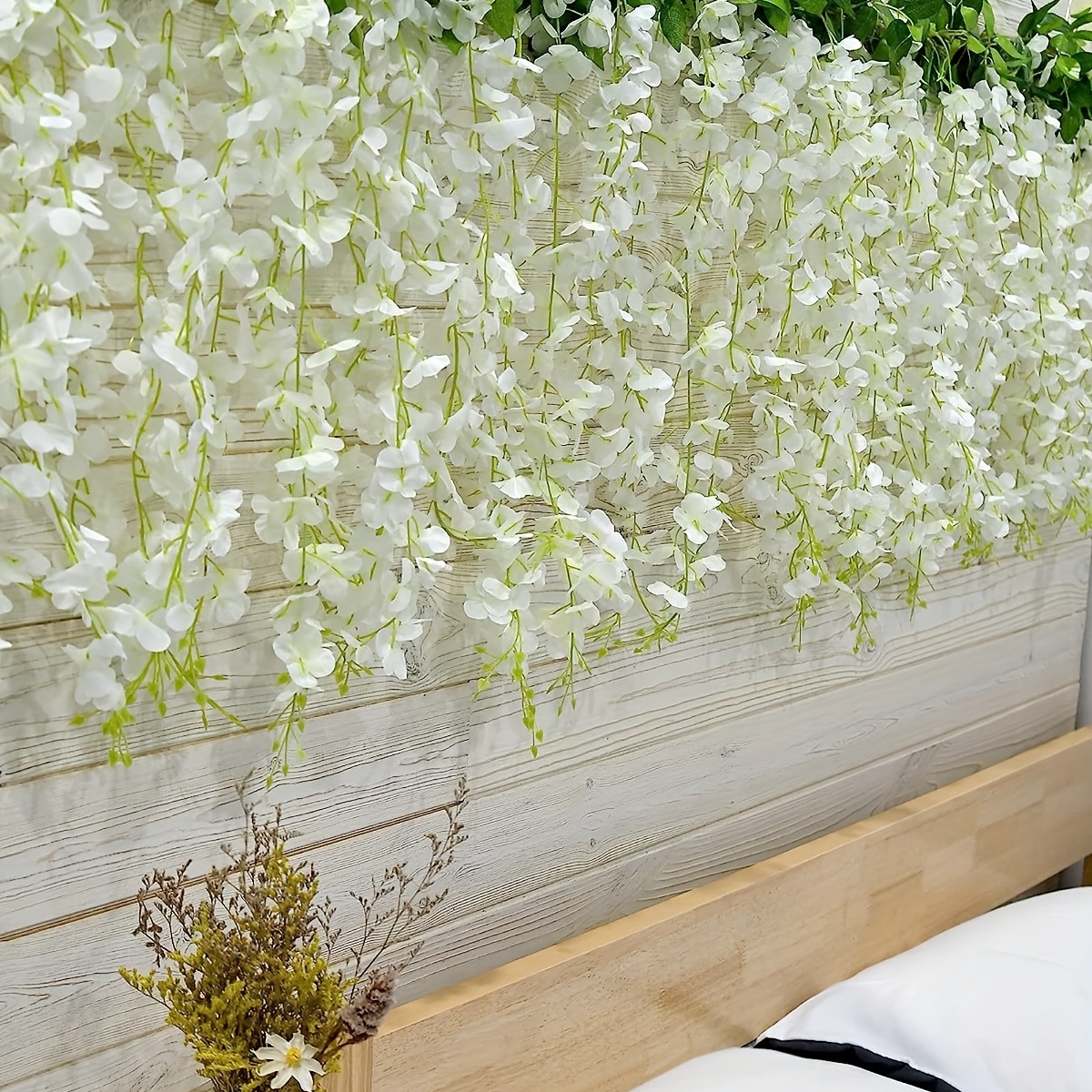 Wisteria artificial flor de vid de seda flor artificial largo arbusto  colgante flores cuerda fiesta en casa decoración de la boda (un paquete de  20), blanco puro Muyoka Hogar