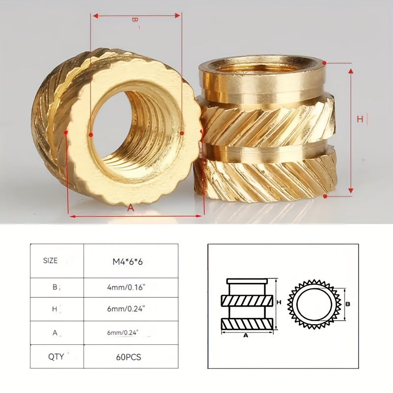 M4 60pcs Insert Nuts Melt Knurled Thread Embedment Heat Insert Copper Nuts
