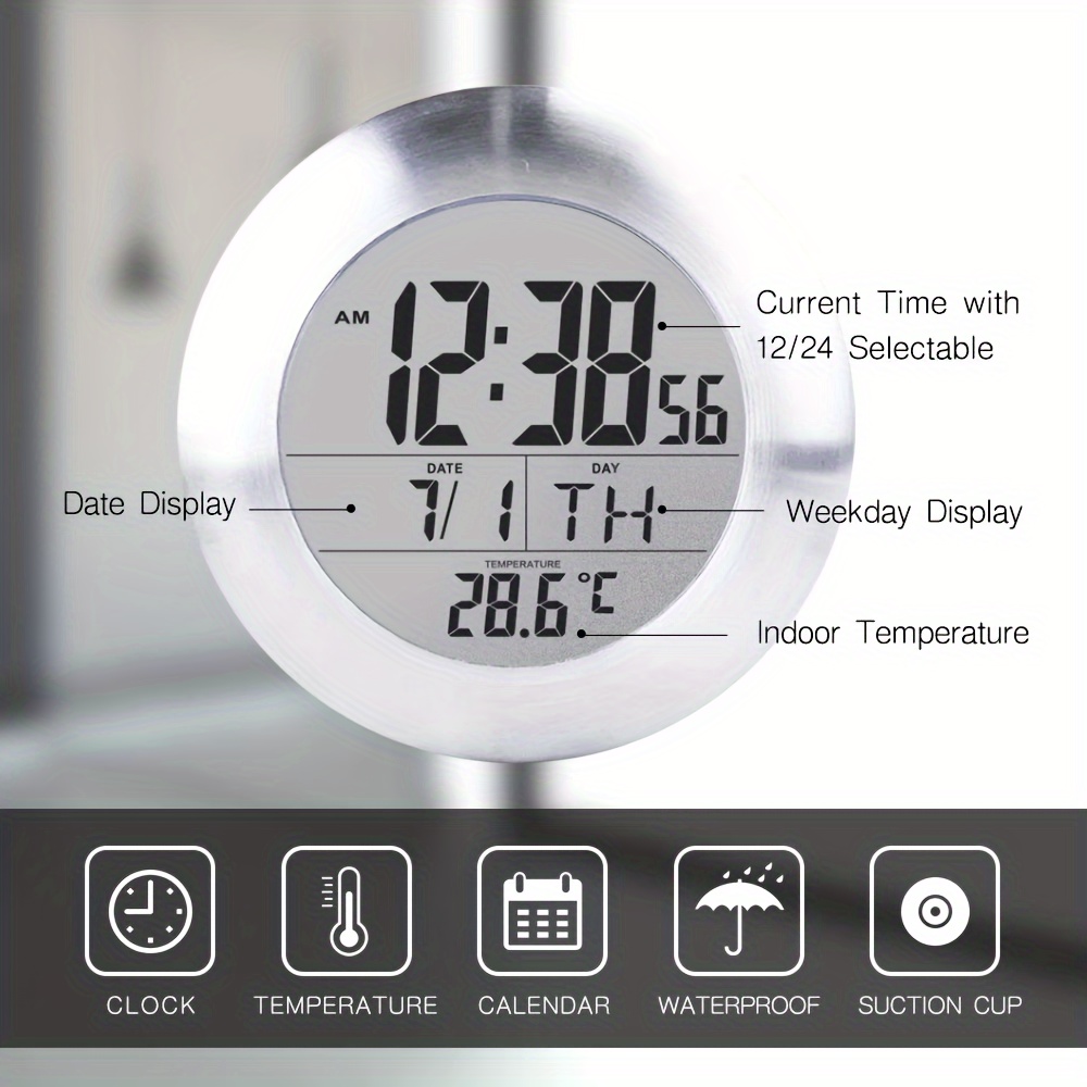Reloj de pared de la Ducha resistente al agua, reloj Digital LCD