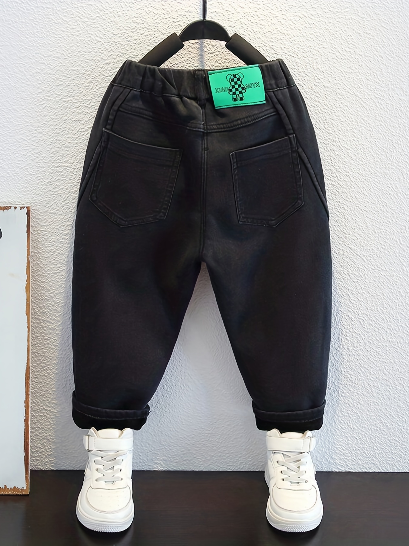 Jeans In Pile Con Toppe Per Bambini, Pantaloni In Denim Alla Moda