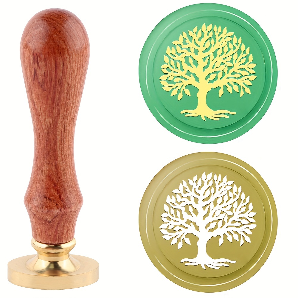 Tree of Life Wax Seal Stamp Sealing Stamper, Small Nature Metal Letter  Sealer with Wooden Handle for DIY Cards Envelopes Invitations Decoration