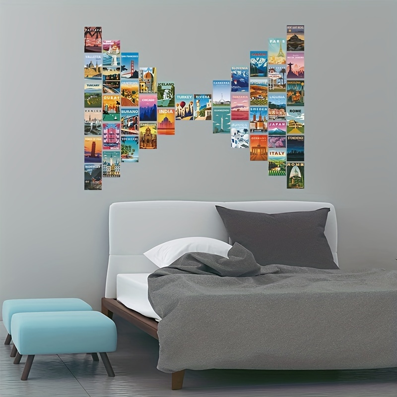 50pcs Retro Travel Posters Wall Collage Kit for Teens and Adults