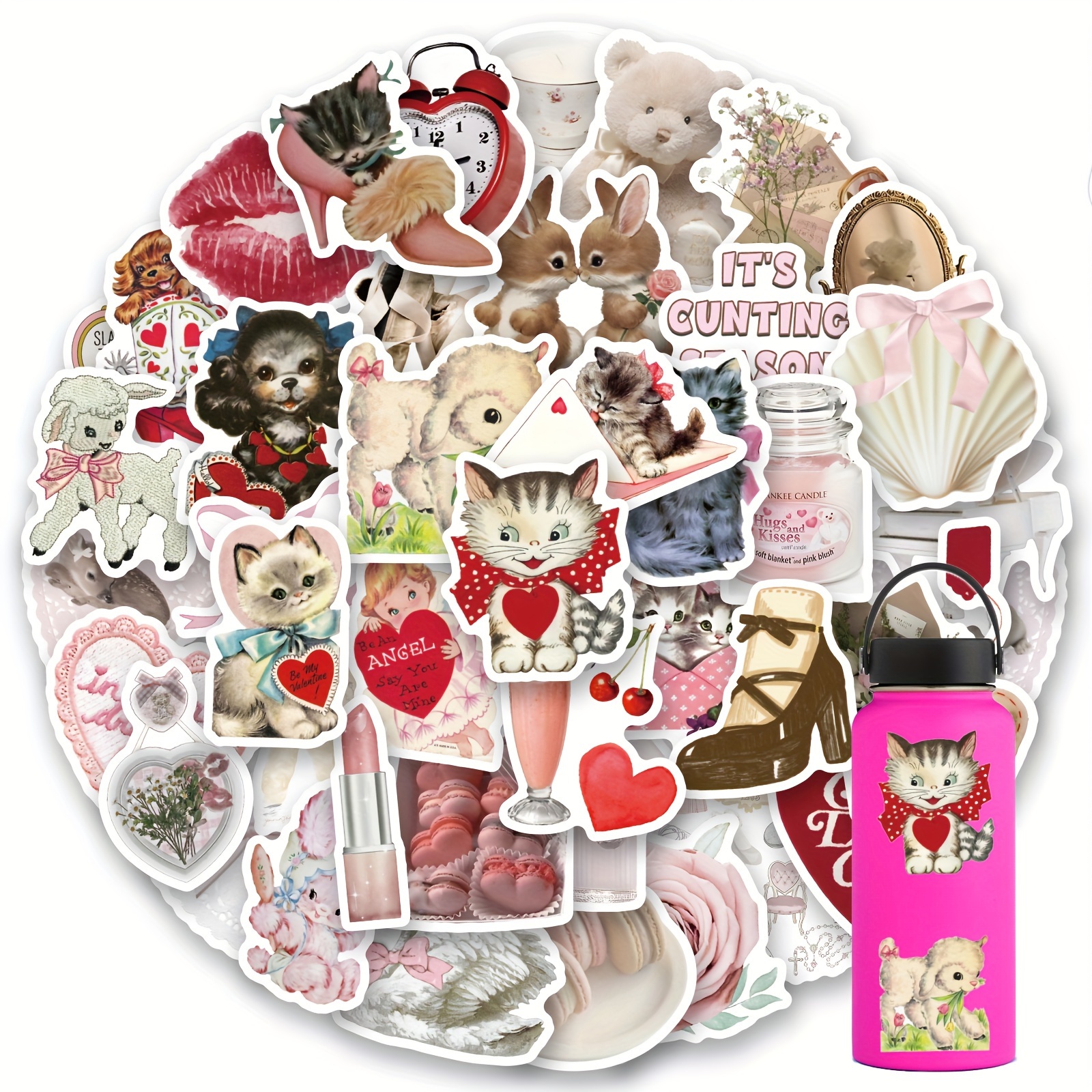 10/30/60pcs Cute Cartoon Pink Coquette Stickers Cat Animal Decals  Decoration Notebook Phone Suitcase Fridge Guitar Sticker Toys - AliExpress