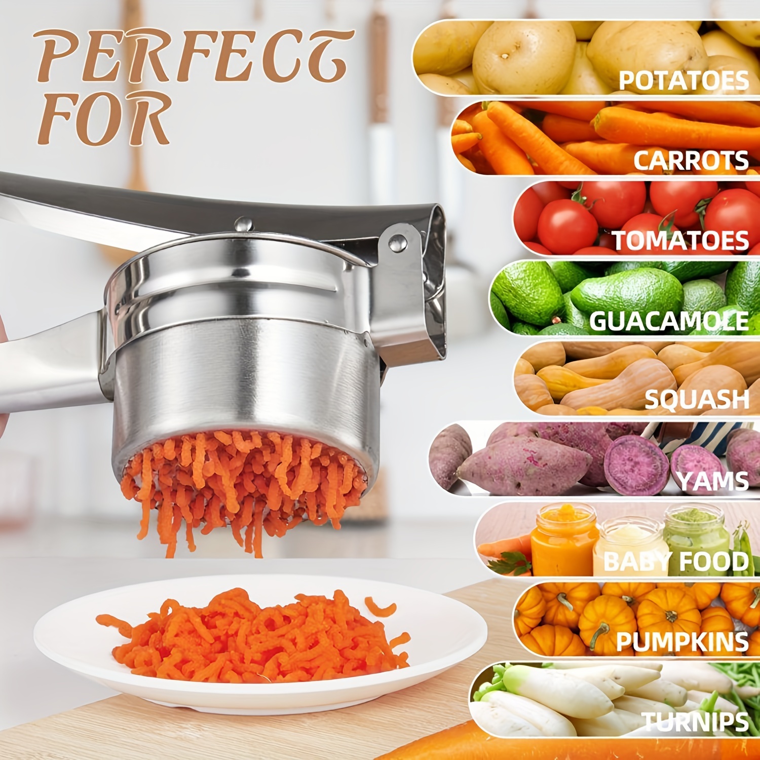 Potato Ricer Stainless Steel Potato Masher For Perfect Fluffy Mashed  Potatoes - Hand Held Kitchen Press Gadget Baby Food - Buy Potato Ricer  Stainless Steel Potato Masher For Perfect Fluffy Mashed Potatoes 