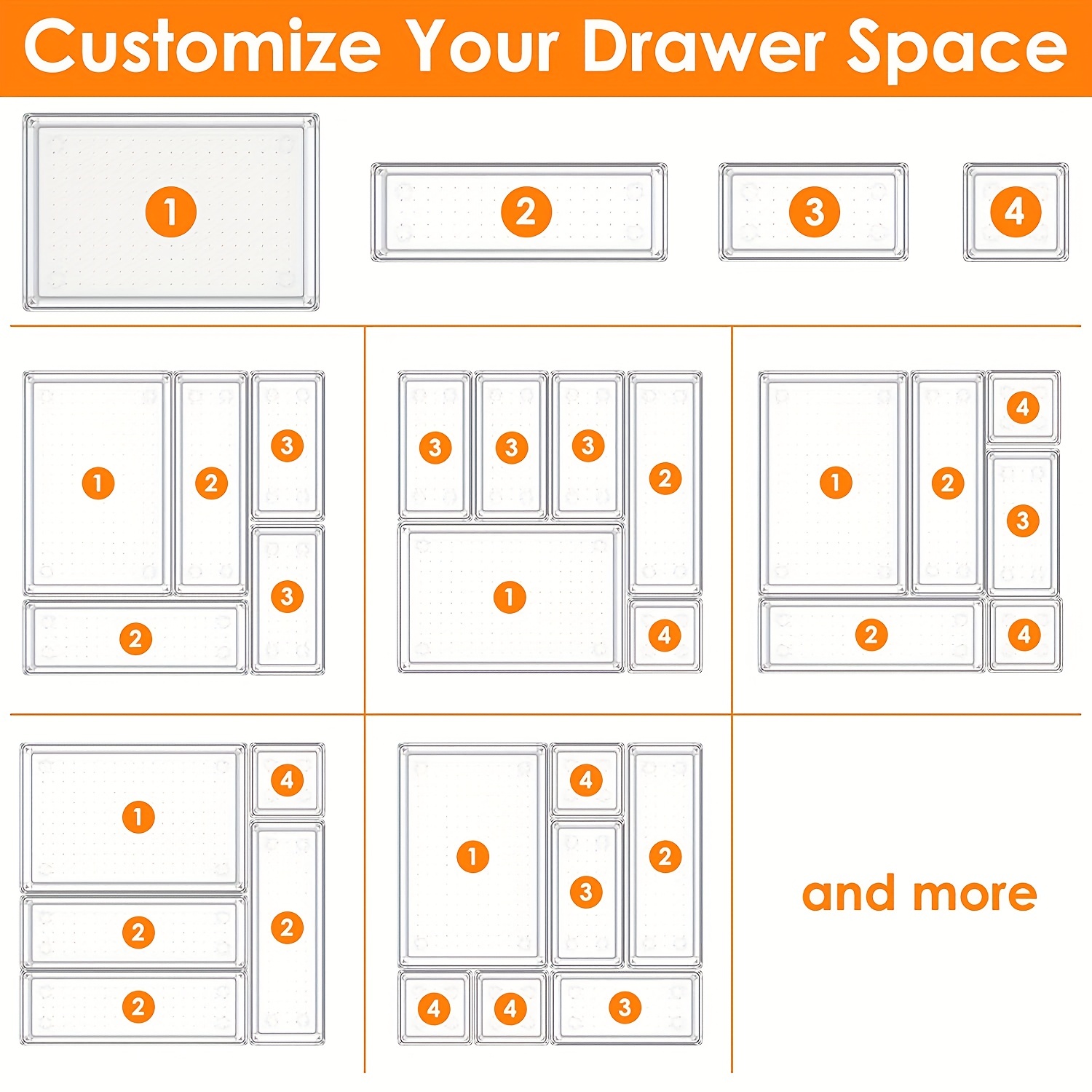 13 Pcs Utensil Desk Drawer Organizers Clear Plastic Storage Bins Tray Dividers