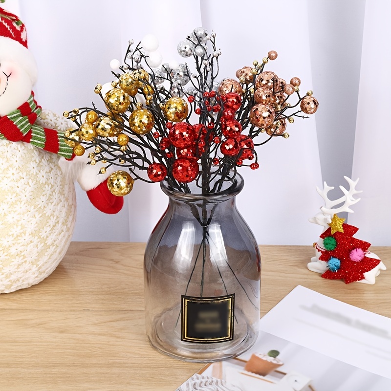 Artificial Holly Berry Stems Glitter Fake White Berries - Temu Japan