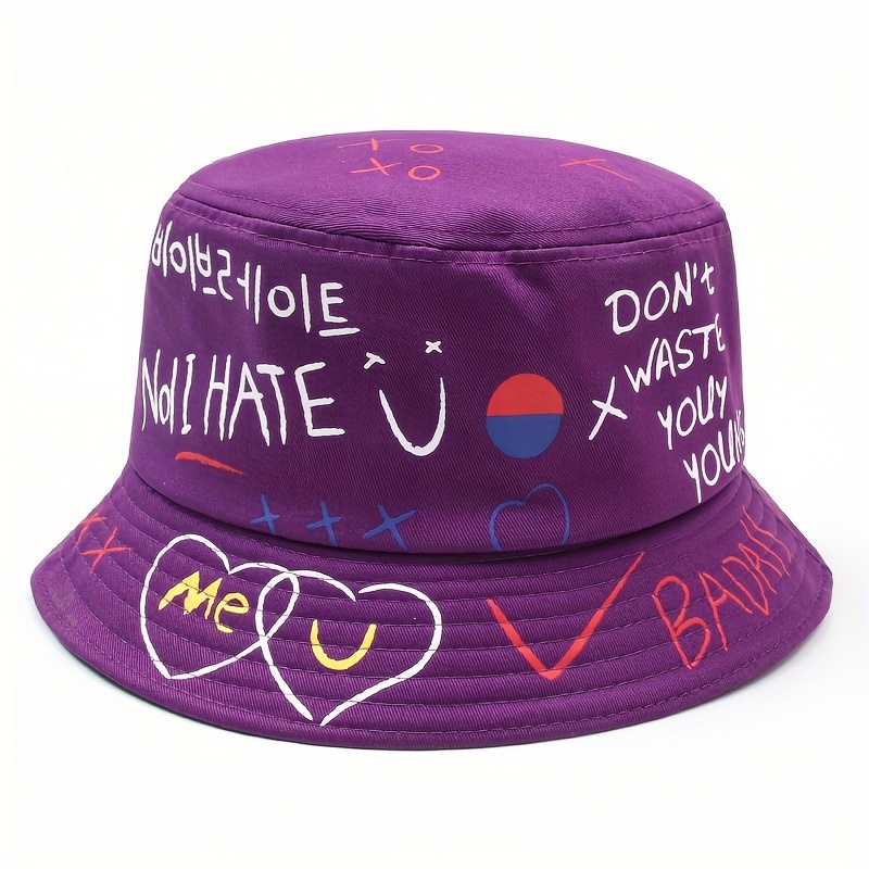 Hip Hop Graffiti Bucket Hat Short Brim Printed Basin Hat Unisex Couple