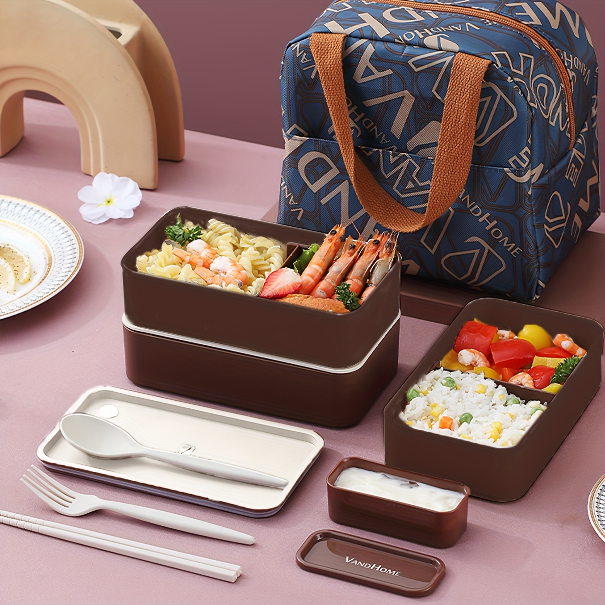 Lunch Box With Cutlery Set And Sauce Cups Microwave Safe - Temu