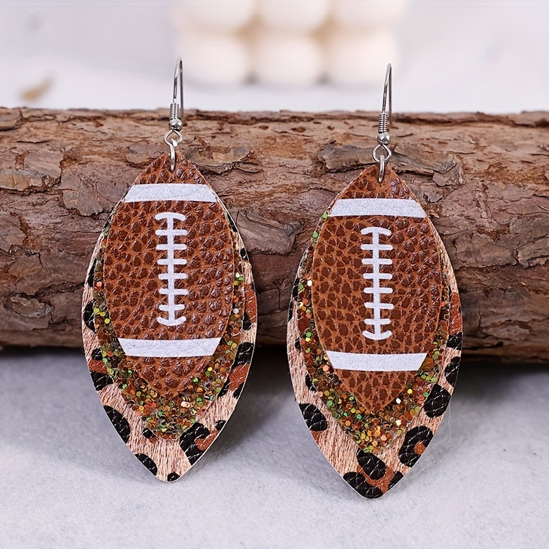 

3 Layers Sequin Dangle Earrings Retro Sporty Style Pu Leather Jewelry Daily Wear Accessories Trendy Female Gift