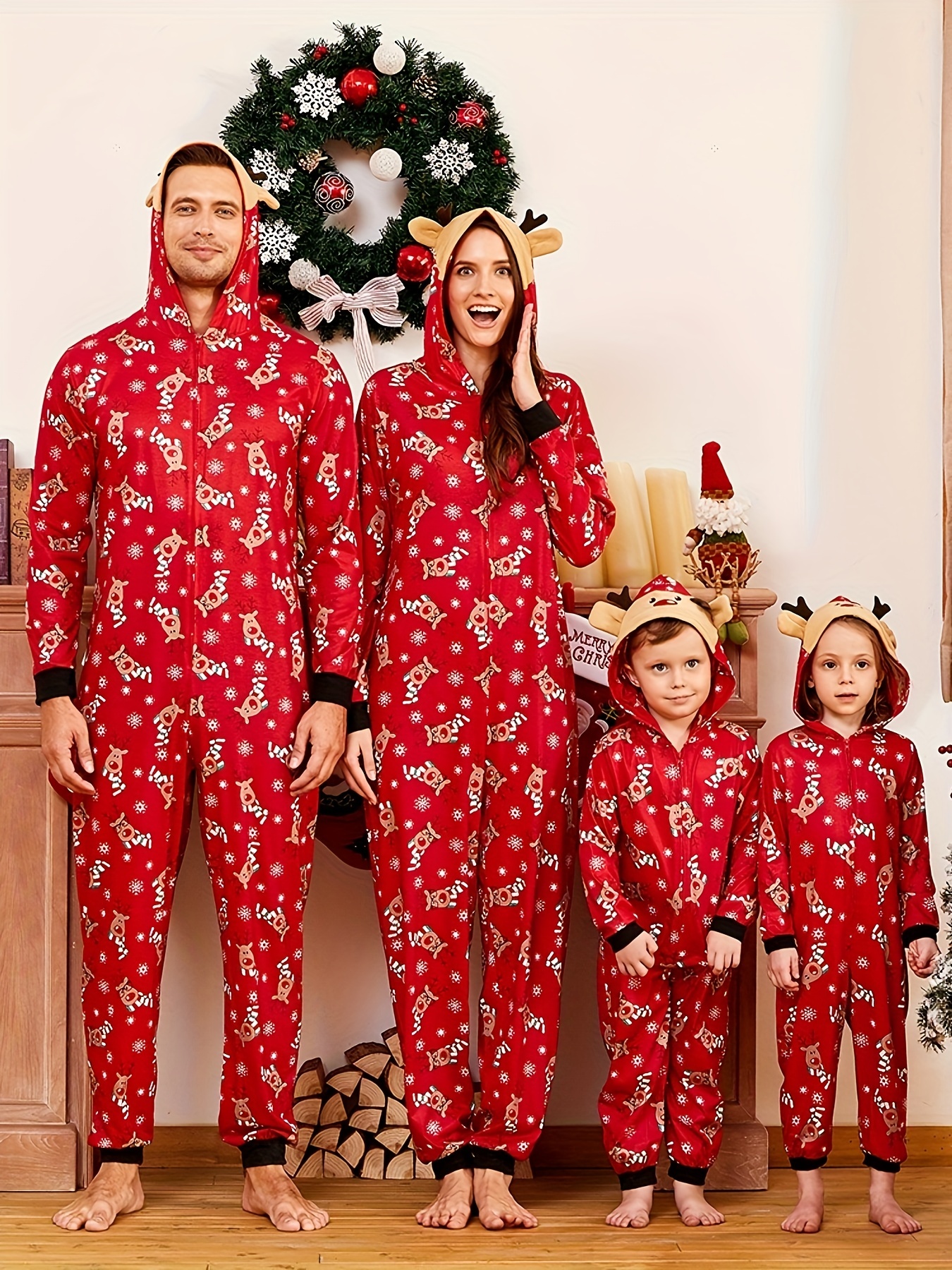 Mosaic Family Matching Santa Print HO HO HO Plaid Christmas Pajamas Sets (Flame Resistant)