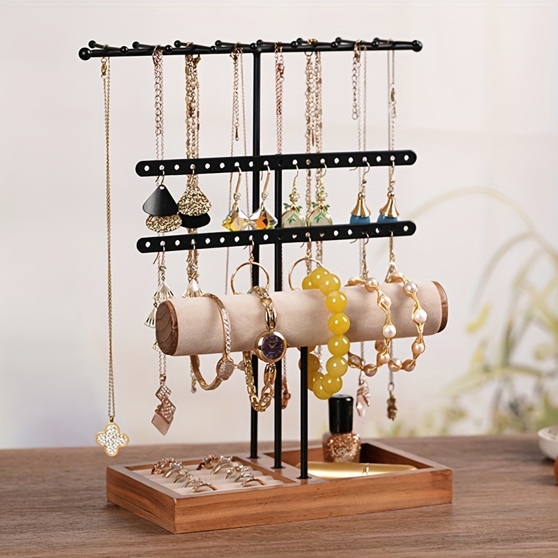 Organizador de joyas de madera ajustable para pendientes y