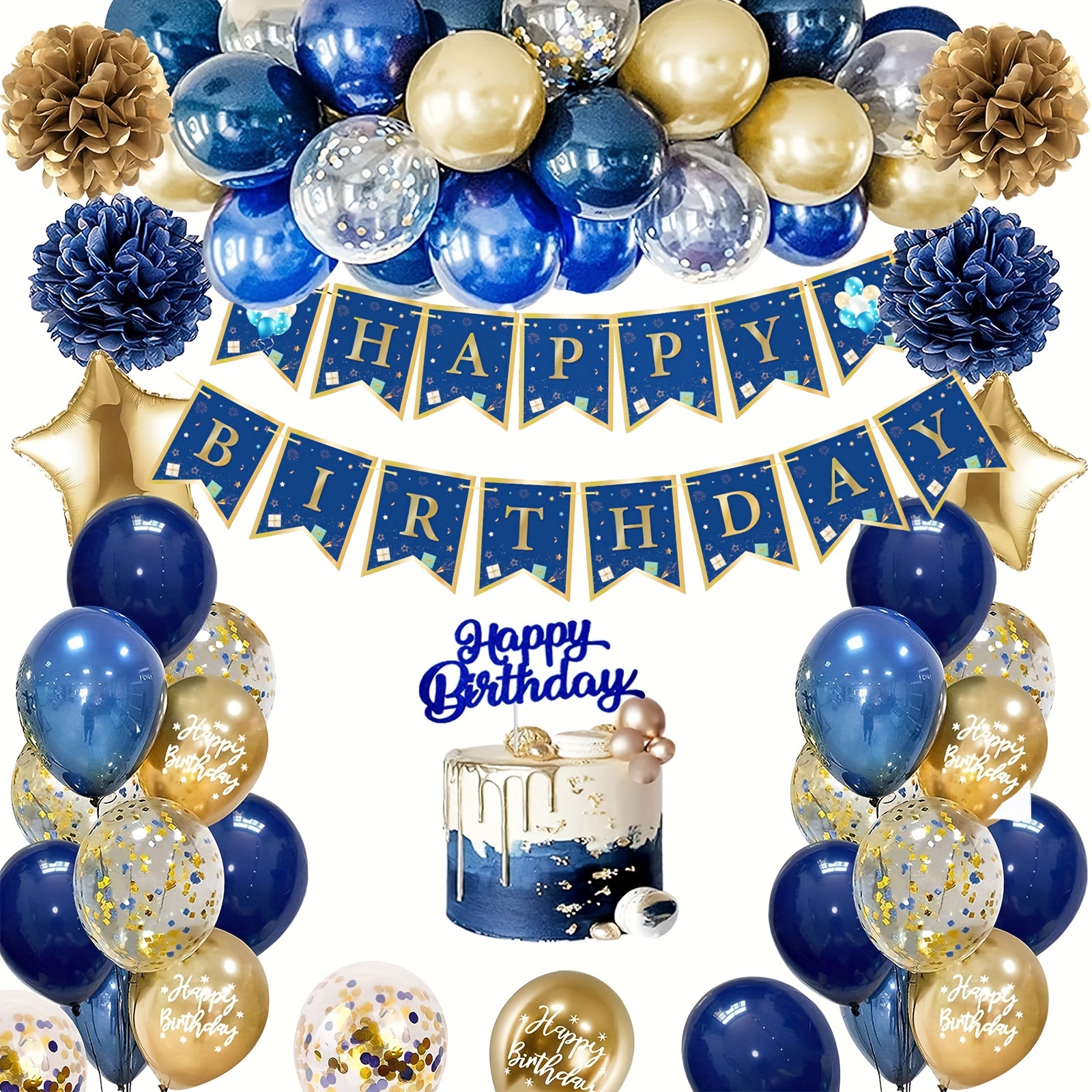 Decoraciones de feliz cumpleaños para hombres, decoraciones de fiesta de  cumpleaños azul real para hombres, mujeres y niños con cortinas de flecos  de