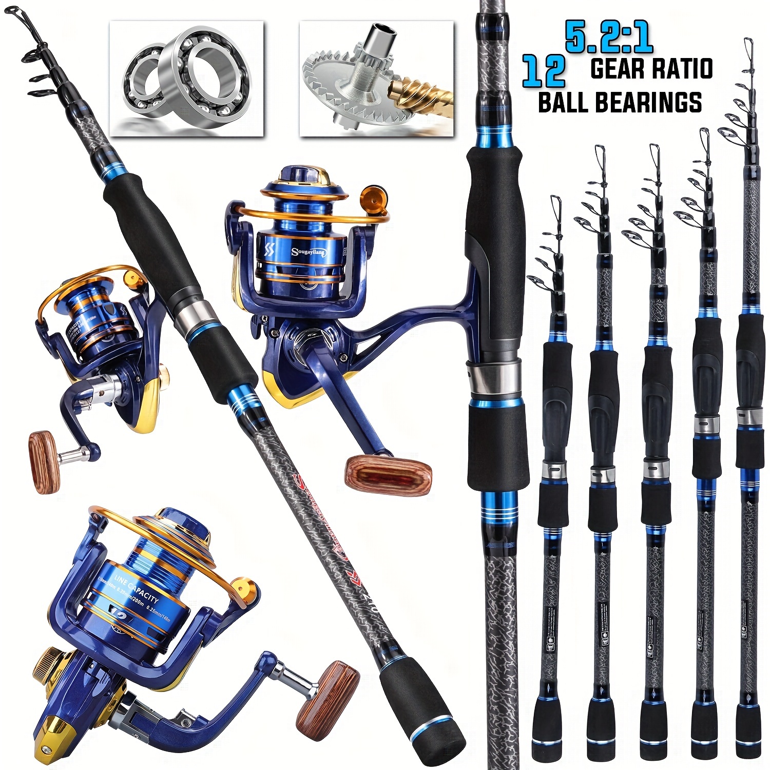 Portable Fishing Rod Telescopic Fishing Rod and Reel Combo Carbon Fiber  Travel Portable Fishing Pole Baitcasting Rods for Saltwater Freshwater Easy  to