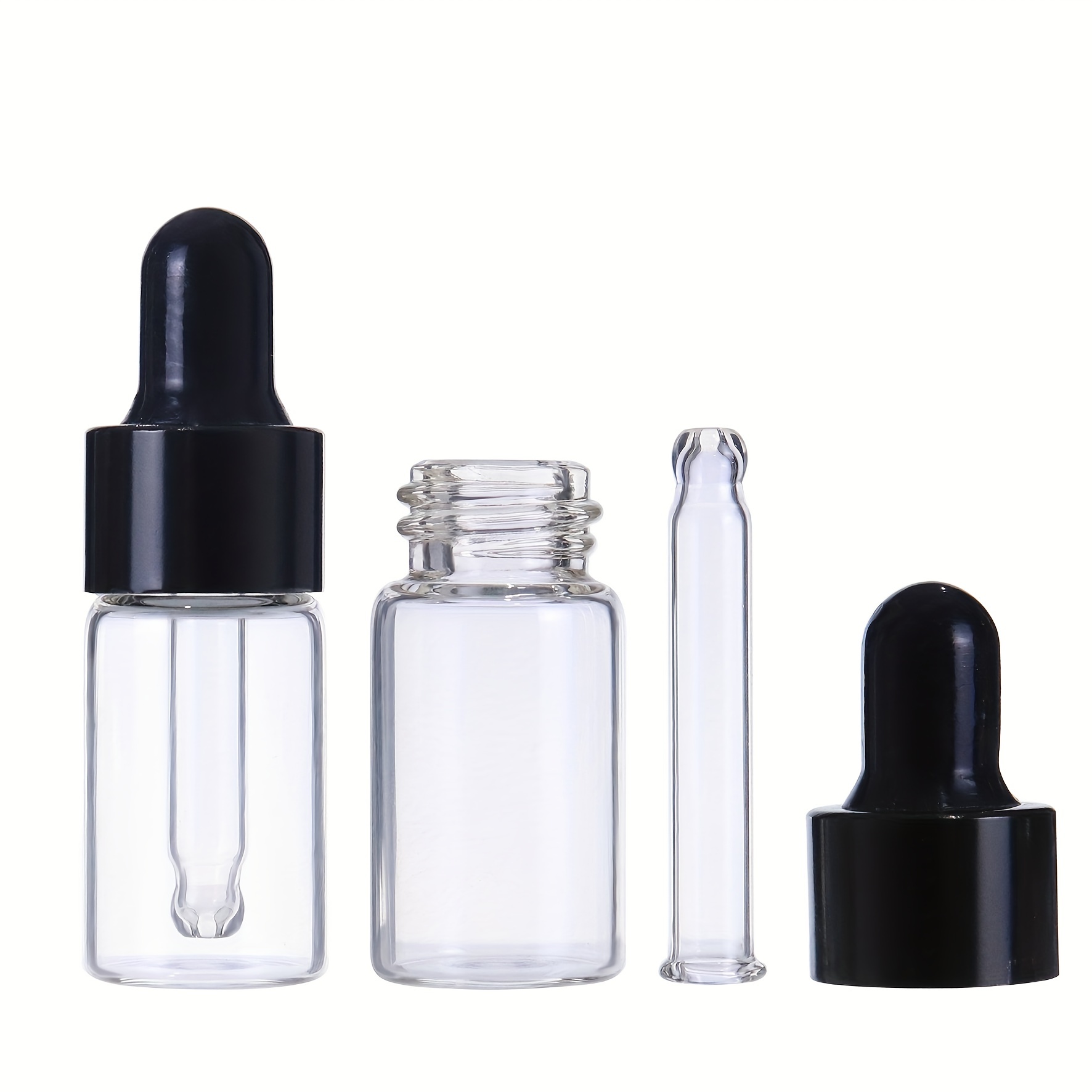 6個の透明なガラスのミニドロッパーボトル、エッセンシャルオイルの落下する小さな空のサンプルビアル、そして黒いキャップが付いた小さな香水瓶は、旅行用に最適です（3  Ml 5ml）。 工業用・商業用製品 Temu Japan