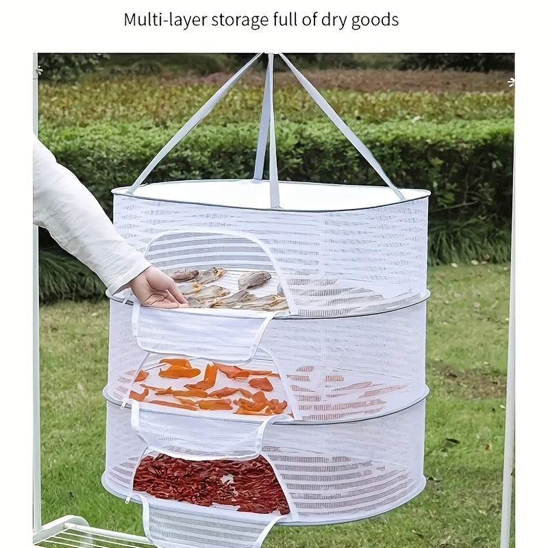 

1pc Drying Rack With Hook & Zipper, Sweater Sock Anti-deformation Drying Basket, Folding Hanging Drying Mesh Storage Bag For Fish Fruit Vegetables Herb Spice, Home Storage & Organization