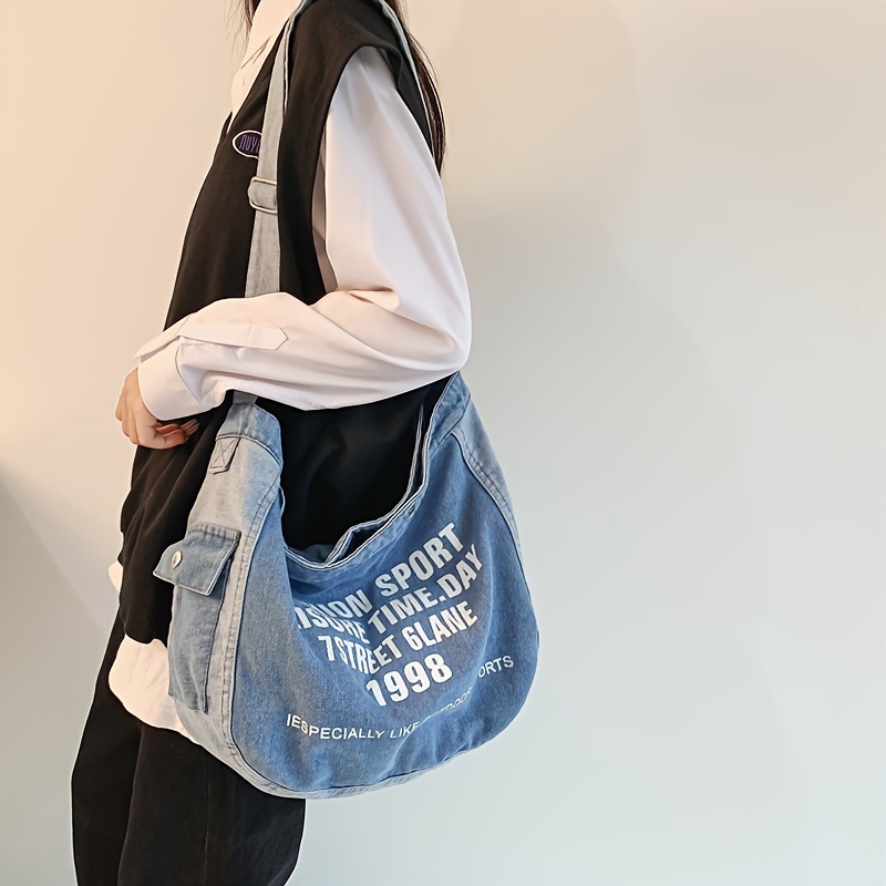 Large Capacity Crossbody Bag, Letter Patch Decor Hobo Bag, Casual Shoulder  Bag For Sports, Travel, School - Temu