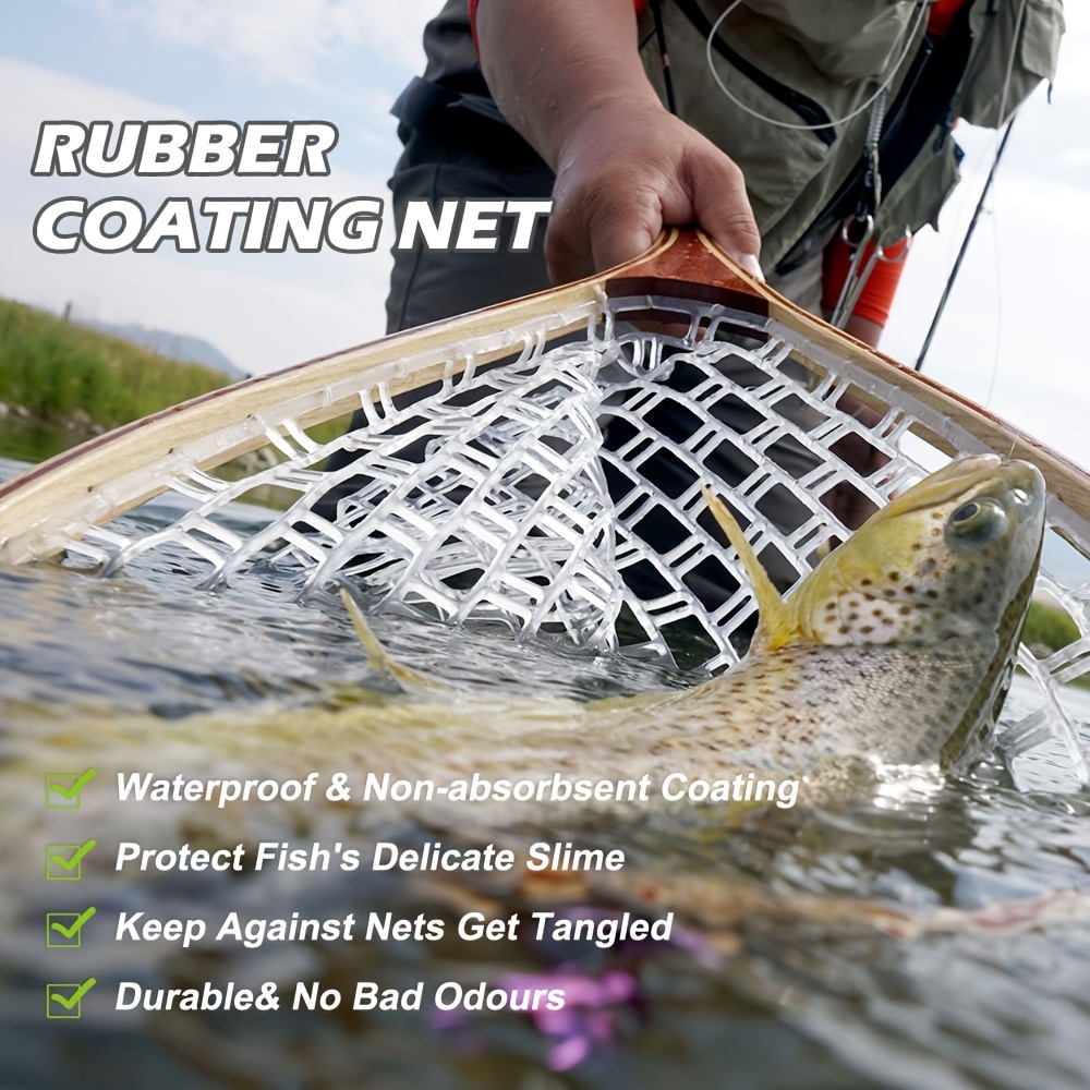 SF Fly Fishing Landing Net Soft Rubber Mesh Trout Net Catch and