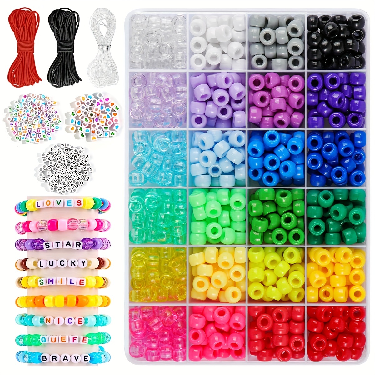 24 Colors Pony Plastic Beads Letter Beads Kit For Jewelry - Temu