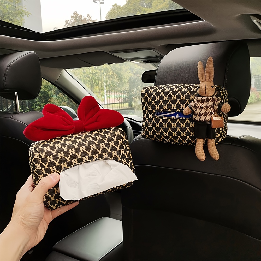 

1pc Advanced Sense Houndstooth Car Tissue Box Female Car Seat Back Armrest Paper Box Interior Decoration Supplies Storage