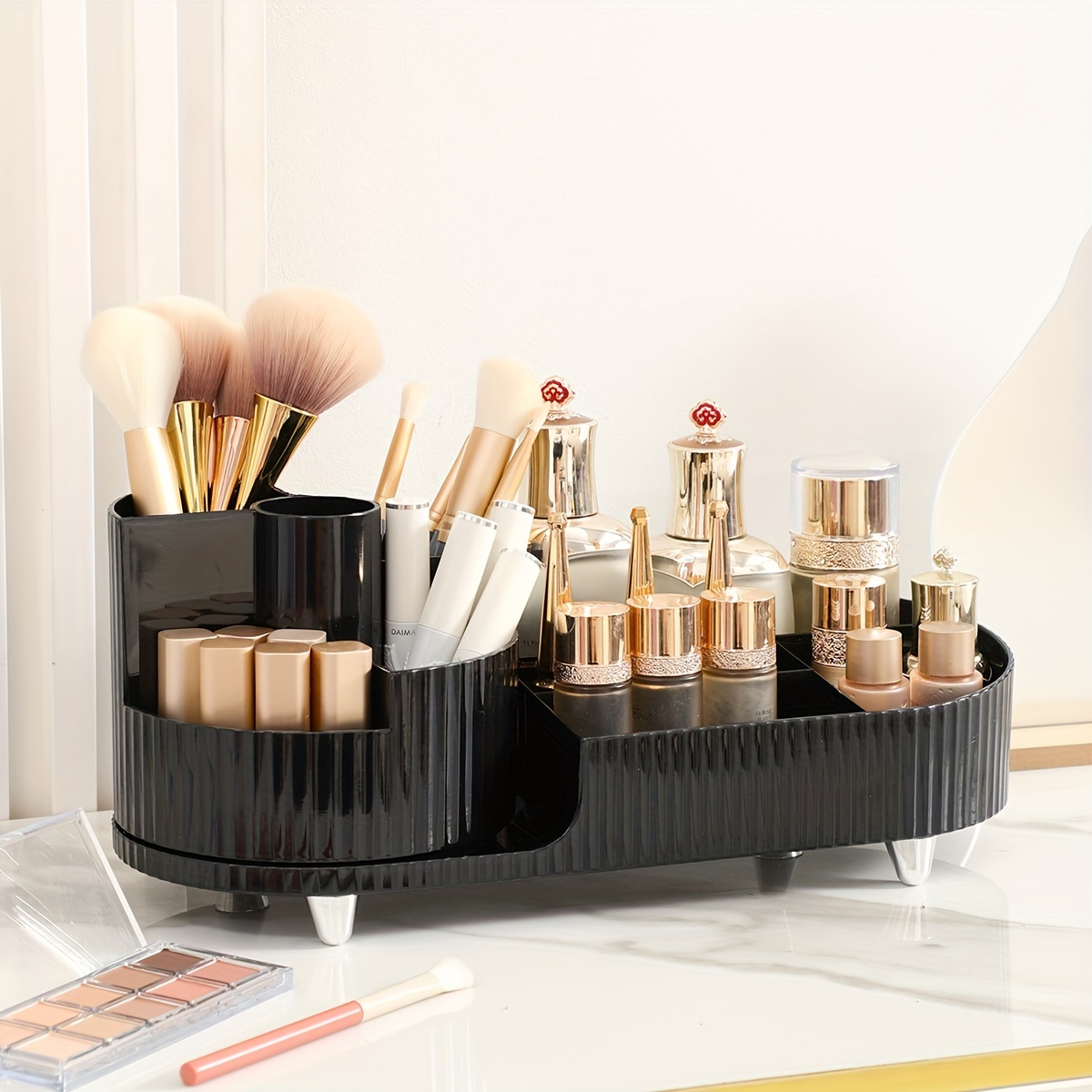 1pc 360° Rotating Makeup Organizer, DIY Adjustable Makeup Storage Rack,  Large Capacity Makeup Caddy Shelf, Cosmetics For Organizer For Countertop