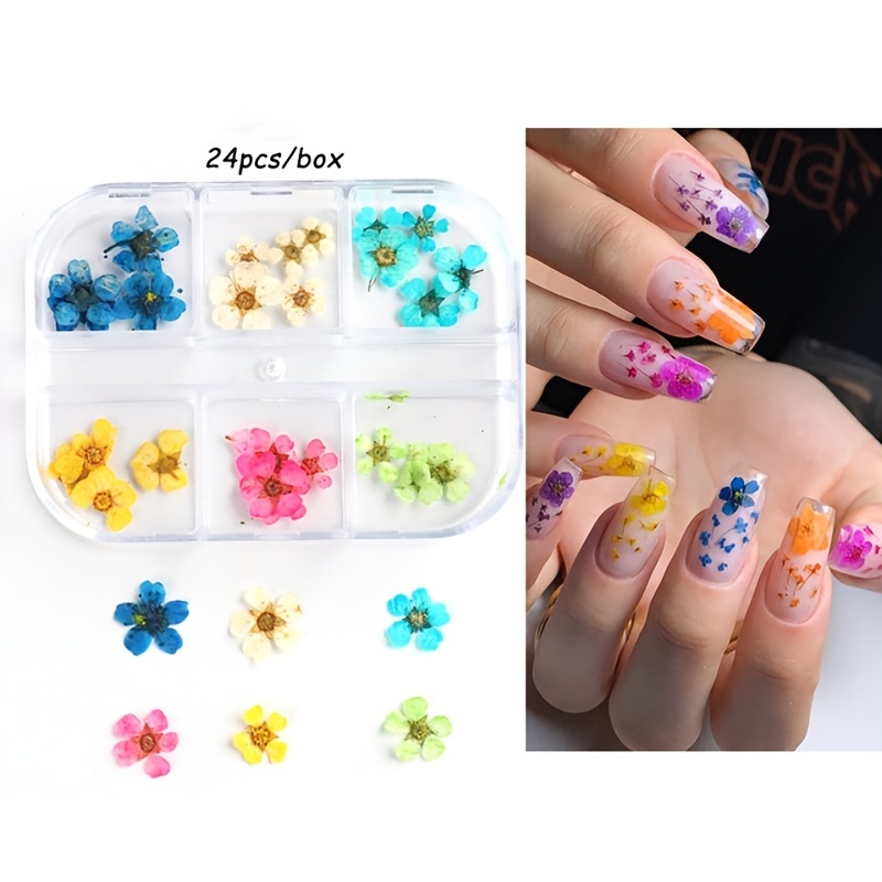 12 Colors DIY Nail Art Mixed Dried Flowers With Bottle 3D Dry Flower  Decoration Nails Stickers Manicure Tips