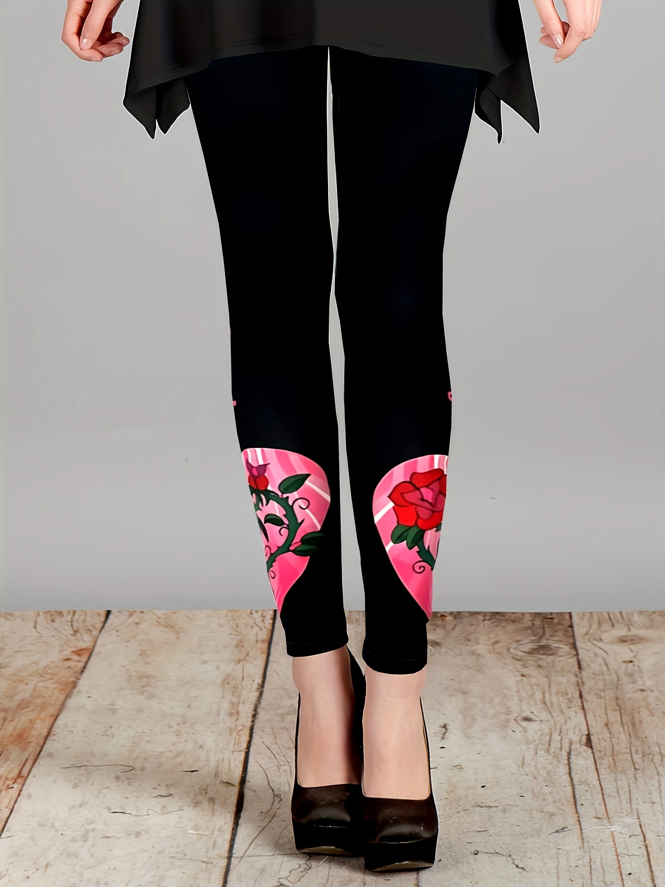 Womens Leggings Valentine Day Cute Print Casual Dark Leggings for