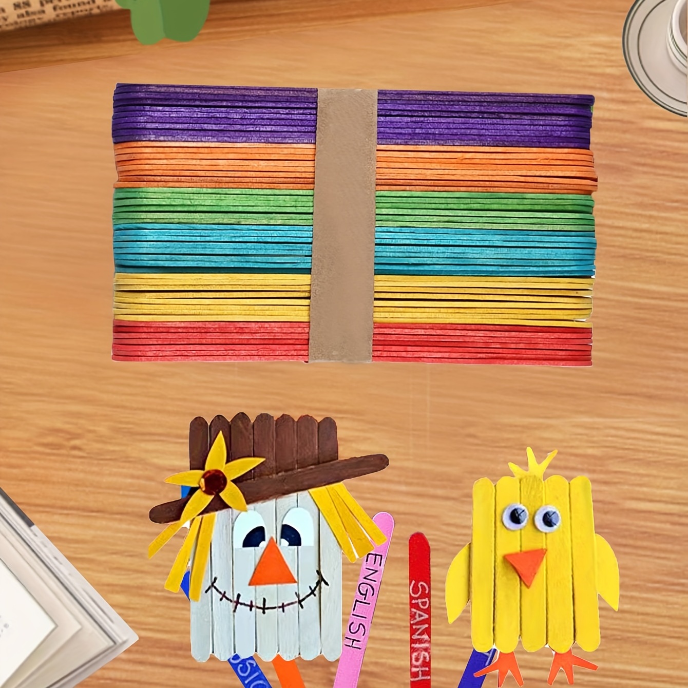 50Pcs Colored Wooden Craft Sticks Rainbow Craft Popsicle Sticks For DIY  Home Art Project Children's Handicrafts