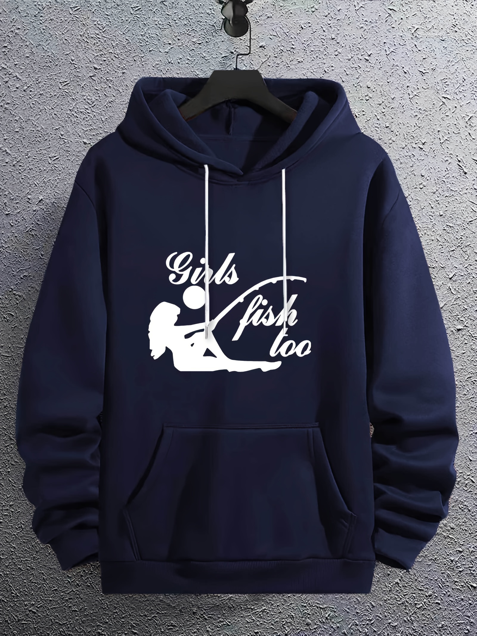 Fishing Girl Print Hoodies Men Graphic Sweatshirt Kangaroo - Temu