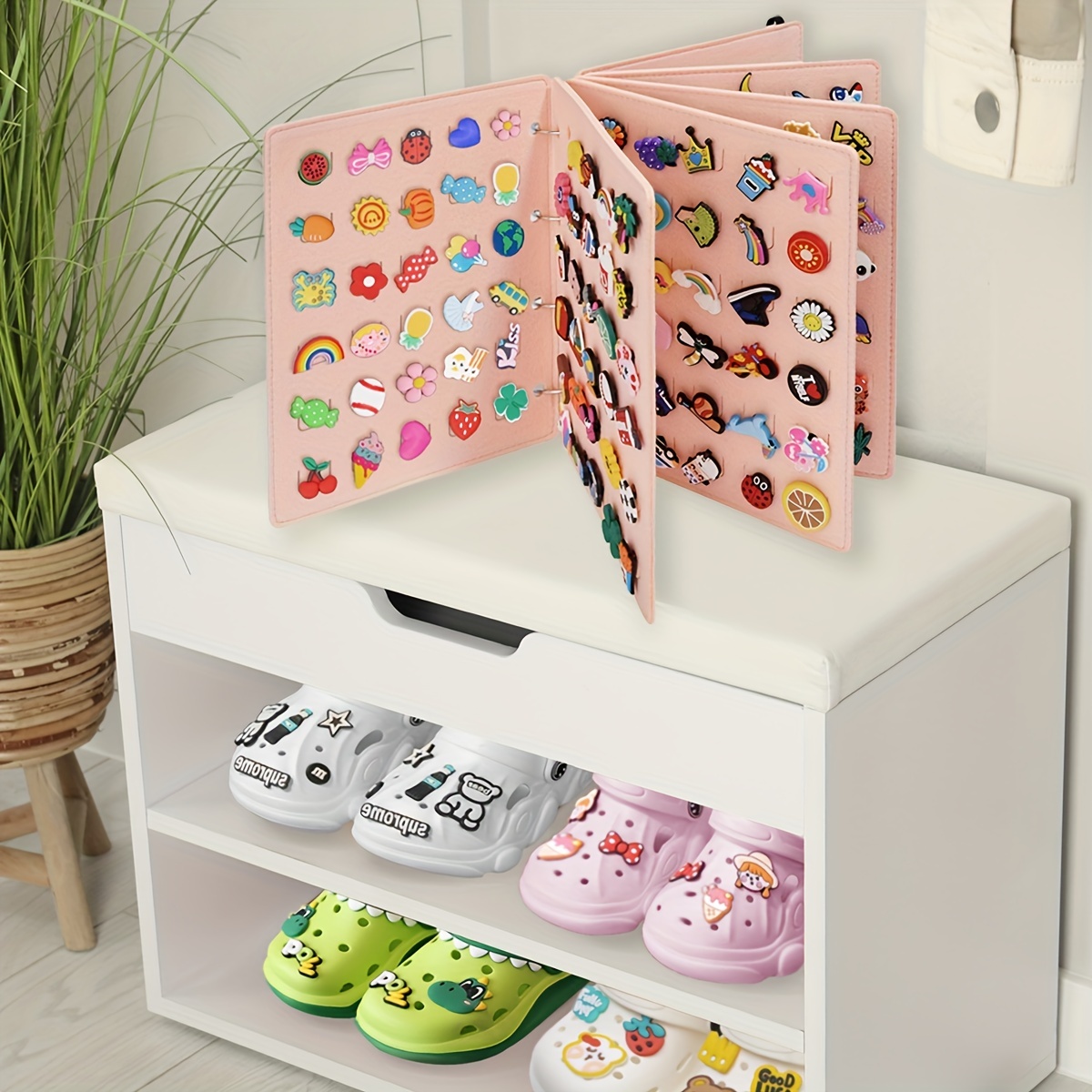 shoe charms organzierr, Croc Charm Holder, Shoe Charms Display Pages, Croc  Charm Collection Storage Calendar Stand with 3 Binders and 5 Pages (Not