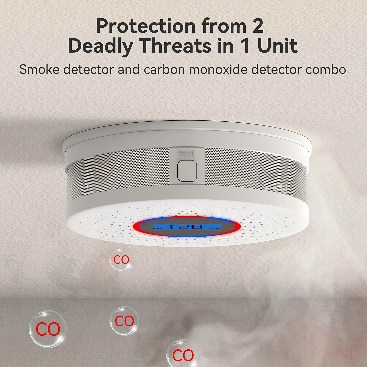 1 Detector Monóxido Carbono Detectores Humo Alarmas Humo - Temu