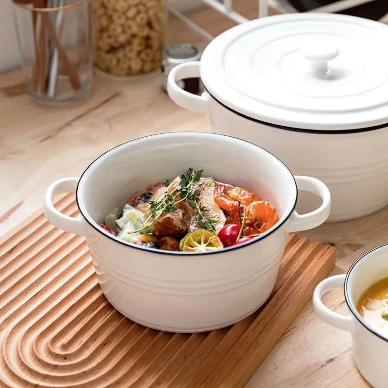 Nordic Style Soup Bowl, Large Household Ceramic Bowl With Handles, Nordic  Simple Double-ear Soup Bowl, Ceramic Salad Bowl, For Home Restaurant Hotel,  Dinnerware Accessories - Temu