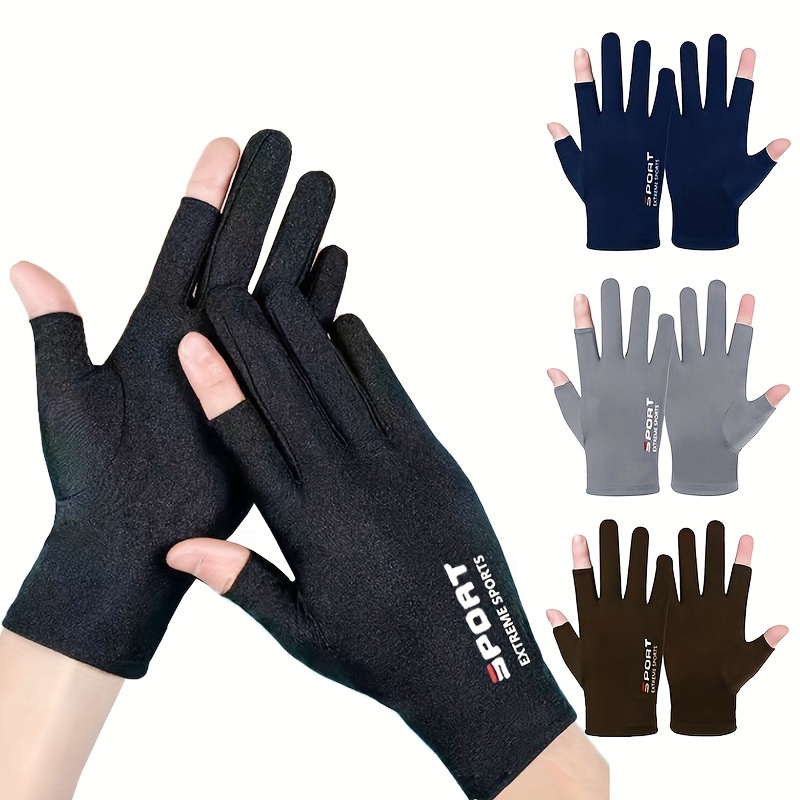 

1pair Summer Gloves, Men Ice Silk Sun Proction Driving Fishing Gloves, Breathable Cycling Hiking Glove