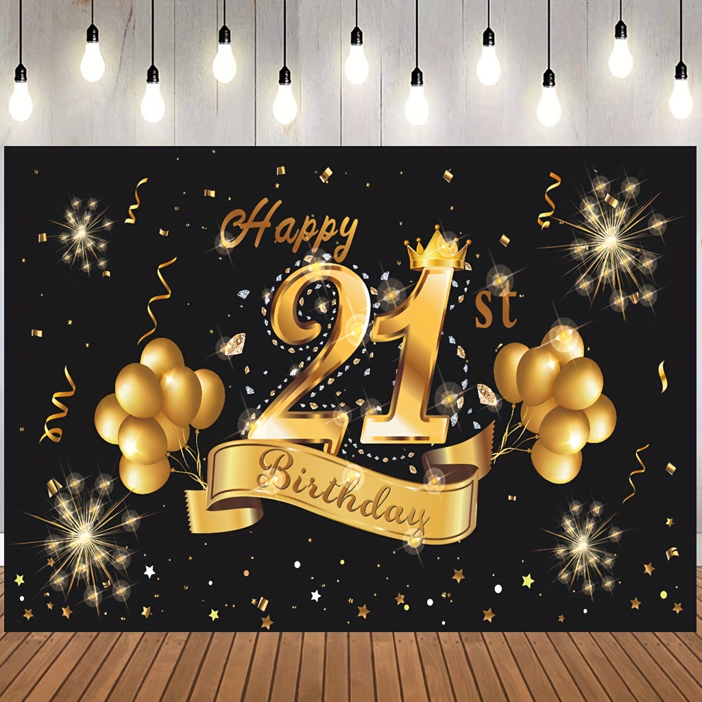 Cartel de fondo de feliz cumpleaños extra grande negro y dorado para  hombres y mujeres, cumpleaños, aniversario, fiesta, cabina de fotos, telón  de
