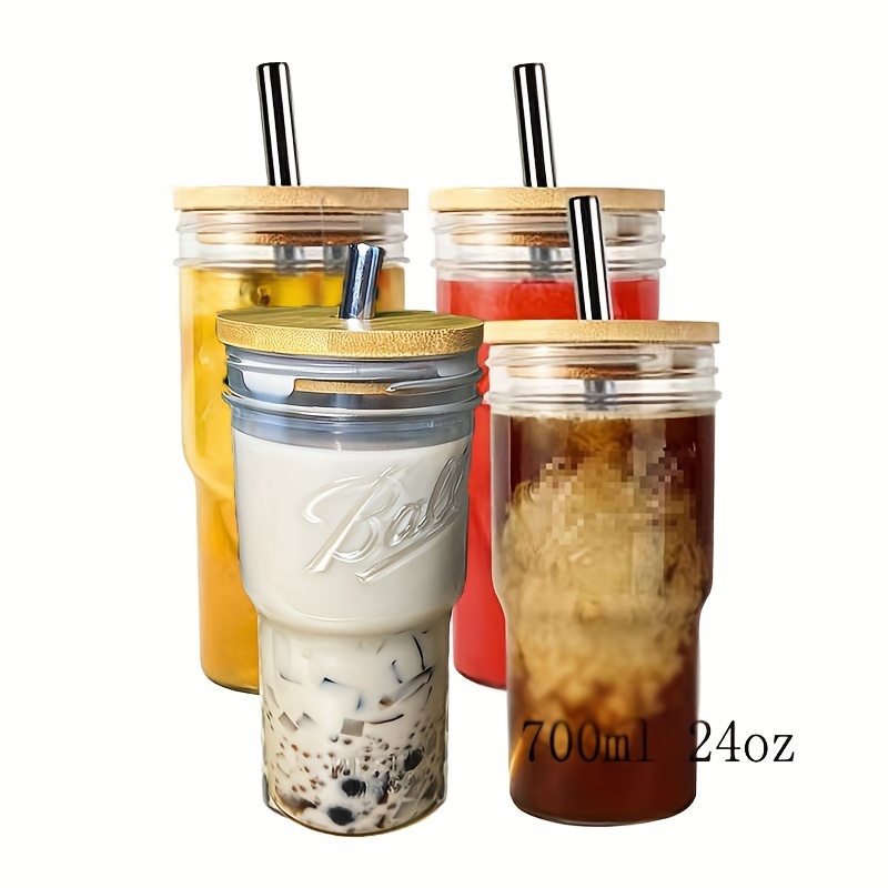 1pc, Japanese Origami Drinking Glass With Bamboo Lid And Straw - 25oz  Portable Glass Tumbler For Iced Coffee, Bubble Tea, And Summer Drinks -  Perfect