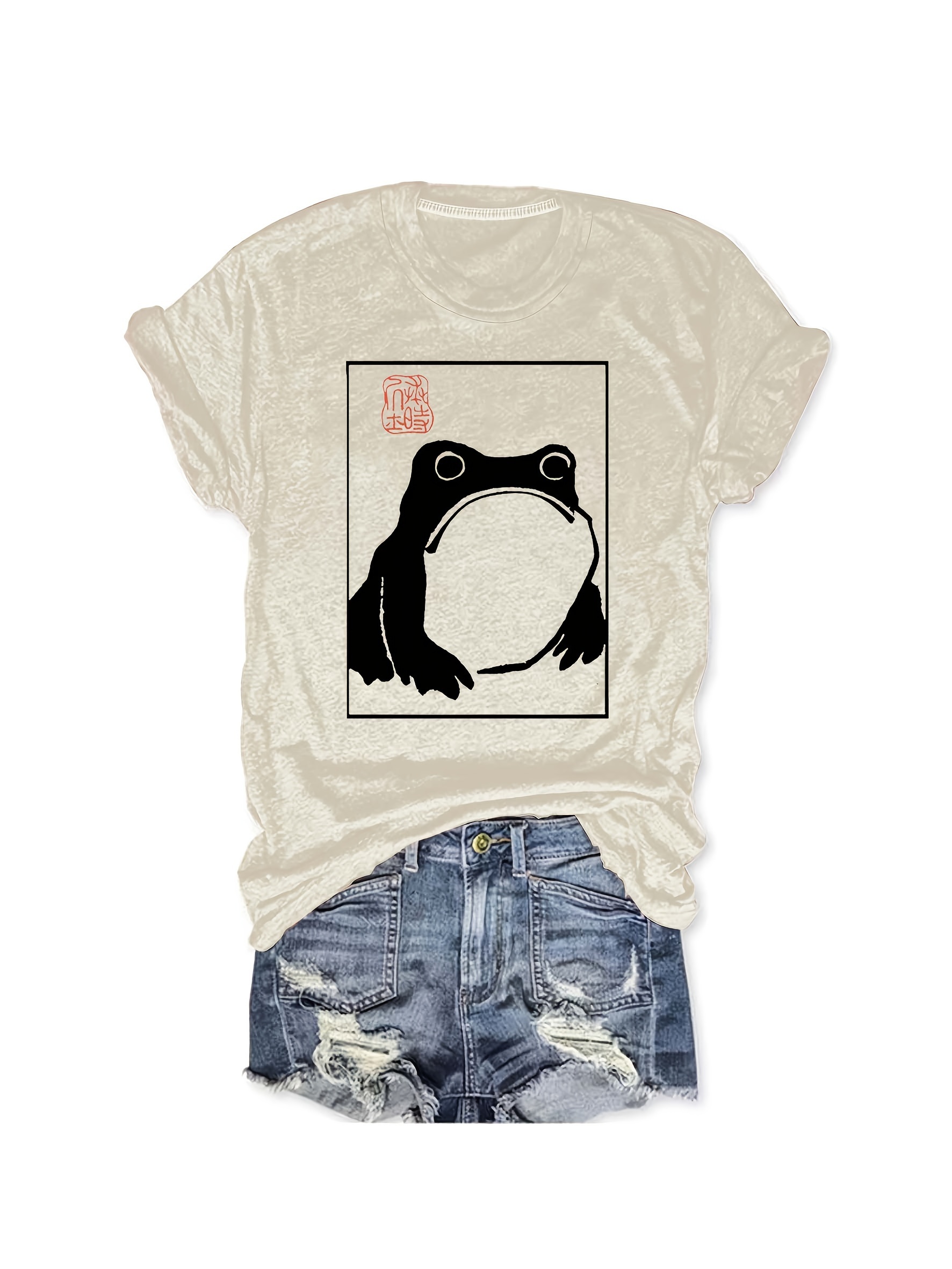 Frog Print T shirt Casual Crew Neck Short Sleeve Top Spring - Temu