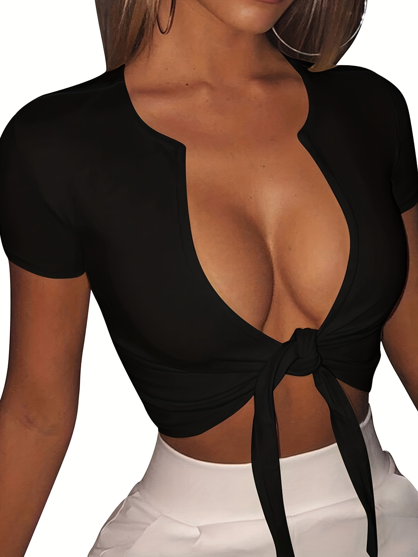 Women's Tops Sexy Tops for Women Shirts Plunging Neck Knot Front